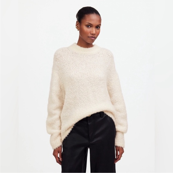 Madewell Wool-Alpaca Blend Bouclé-Knit Oversized Sweater Size Medium - Picture 1 of 9